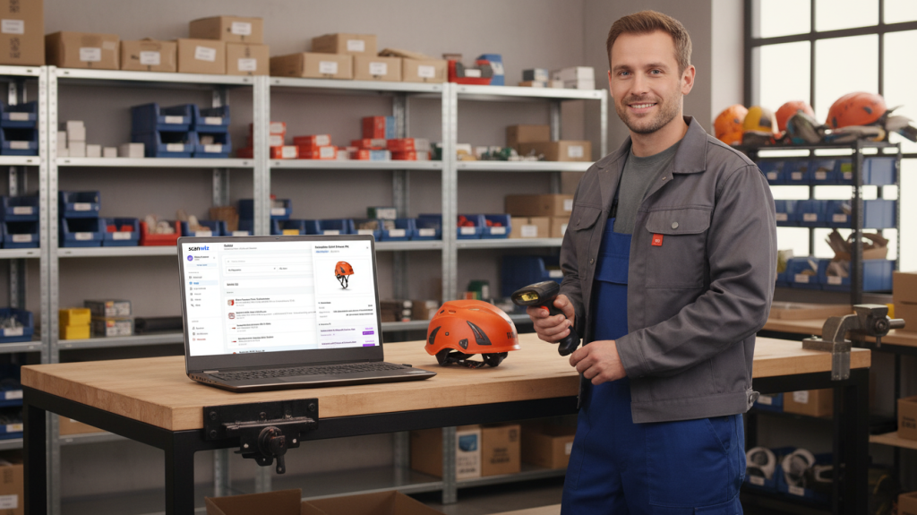 Scanwiz Handwerker im Werkzeuglager