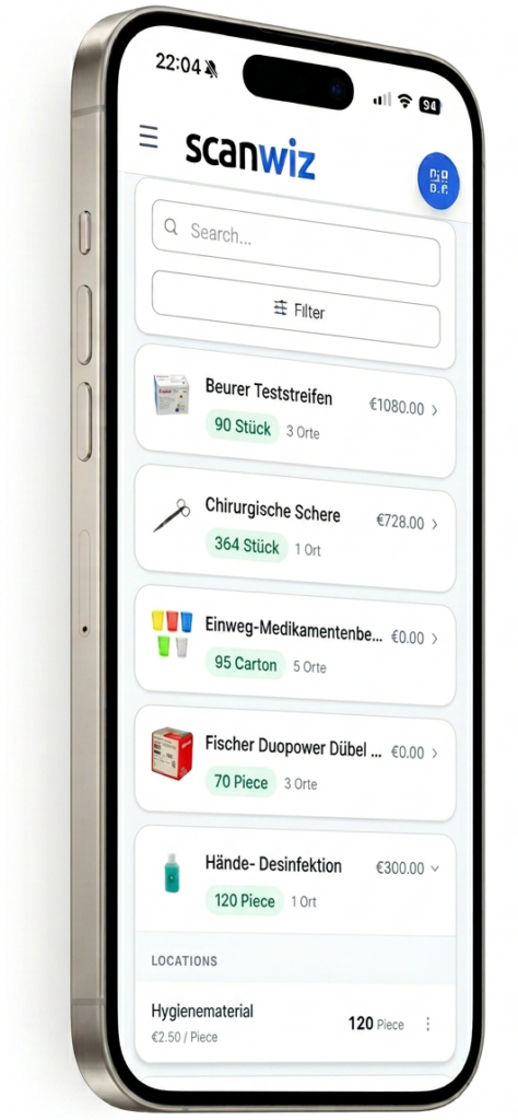 Scanwiz Mobile Screen medical inventory management