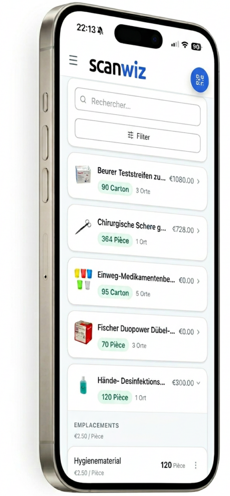 Scanwiz Mobile Screen Gestion des stocks médicaux