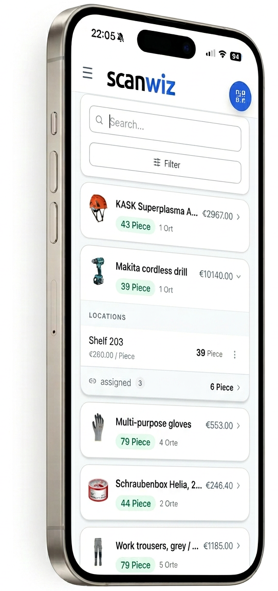 Scanwiz Mobile Screen Stock items